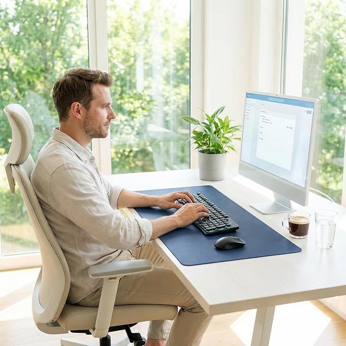 Desk pad mat,Mouse Pad,Office Desk Mat, Non-Slip PU Leather Desk Blotter,Desk pad,Waterproof Keyboard mat for Office/Home/Decor (Dark Blue,22.85'' x 25.22'')