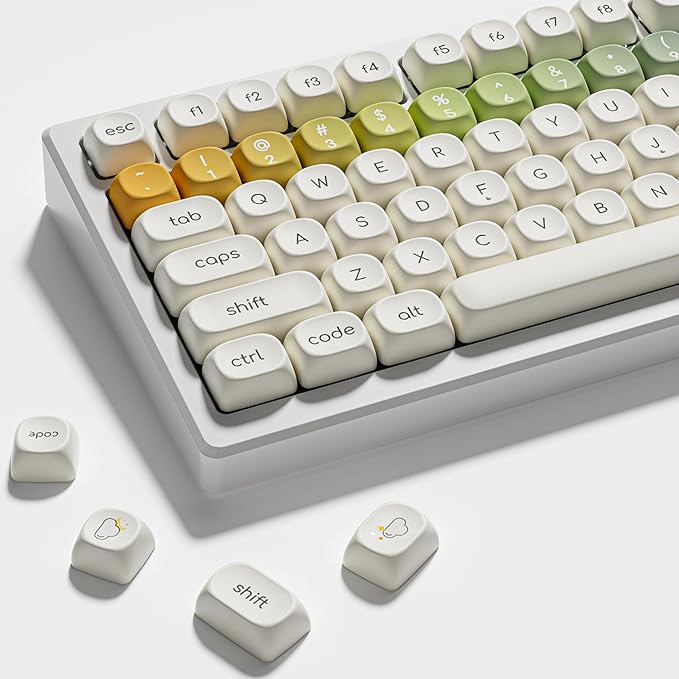 Womier PBT Keycaps Set 126 Keys, Doubleshot Dye Sub Side Print White Custom Round Keycaps for 60 65 75 100 Percent Creamy Mechanical Keyboards, MOA Profile (Rainbow)