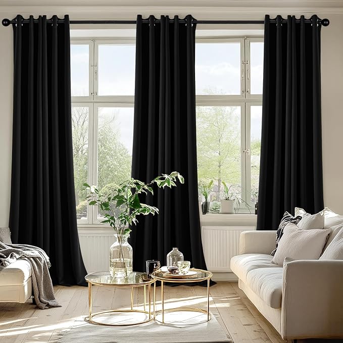 MIULEE Blackout Curtains for Bedroom Living Room 2 Panels, Thermal Insulated Room Darkening Drapes Grommet Noise Reducing Light Blocking Window Treatments 96 Inches Long 40x96 Inch Black