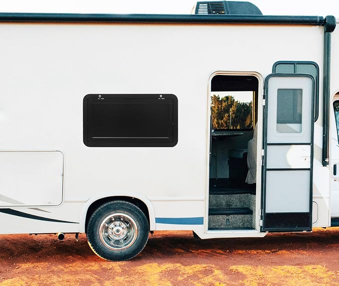 RV Caravan Picnic Folding External Table, Wall Mount Flip Fold Down Desk, Floating Desk Shelf for Camper Van Traile, Wall Mounted Hanging Dining Table Computer Workstation (Black)