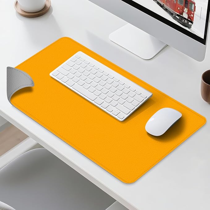 Dual Sided Leather Desk Mat - Waterproof Desk Pad - Ideal for Large Mouse Pad and Desk Mats on Top of Desks (Yellow, 33"*13")