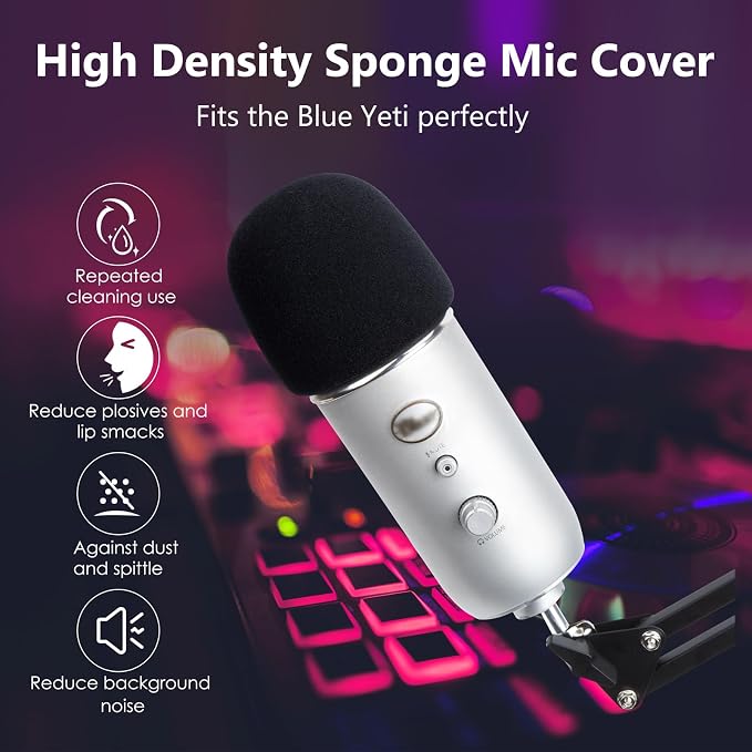 Foam Windscreen for Blue Yeti, Yeti Pro, MXL, Audio Technica and Other Large Microphones, Pop Filter Cover made from Quality Sponge Material by YOUSHARES (Black)