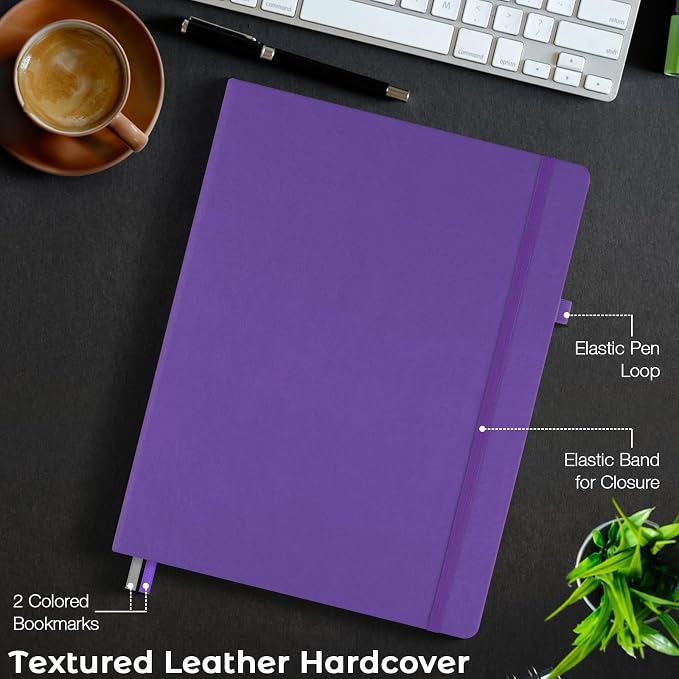 Dotted Journal, Hardcover Notebook 8.5 x 11, Dot Grid Notebook Journal for Women, Men, Large Leather Journals for Writing, Bullet, No Bleed Thick Paper, A4 Notebooks for Work, School, Notes, Purple