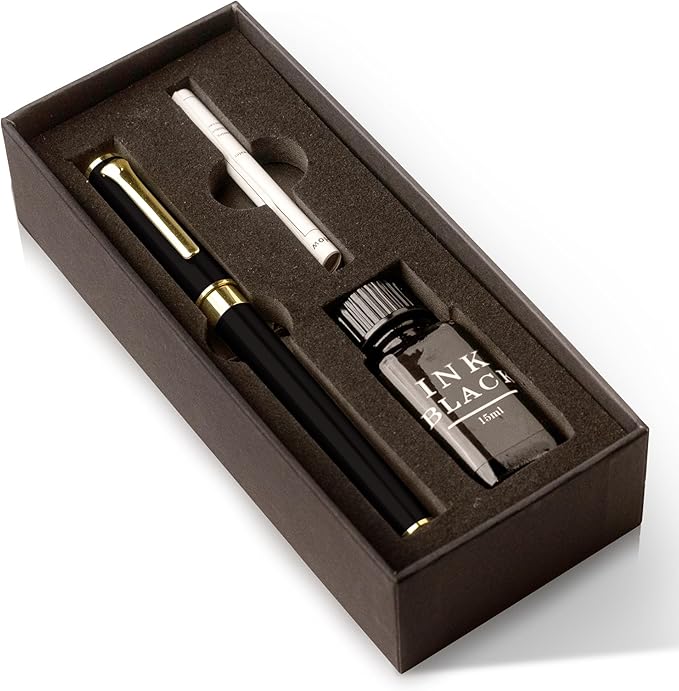 Luxury Fountain Pen Gift Set - Fine Nib Fountain Pen with Black Ink - Refillable Ink Set - Gifts for Him or Her