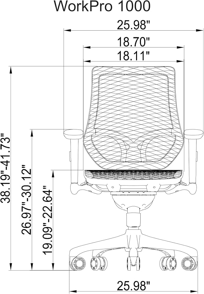 WorkPro® 1000 Series Ergonomic Mesh/Mesh Mid-Back Task Office Chair, Black/Black, BIFMA Compliant