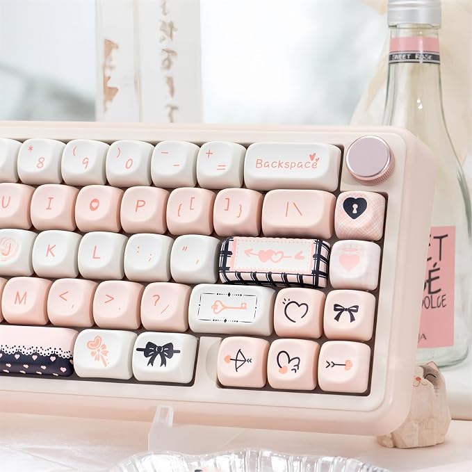 Cute MOA Keycaps,Gradient Pink-Cupid Kawaii Round Keycaps Custom 114 Keys Keycap Set Thick PBT Keycap for Cherry MX Switch 75% 60% Mechanical Gaming Keyboard Creamy Key Cap