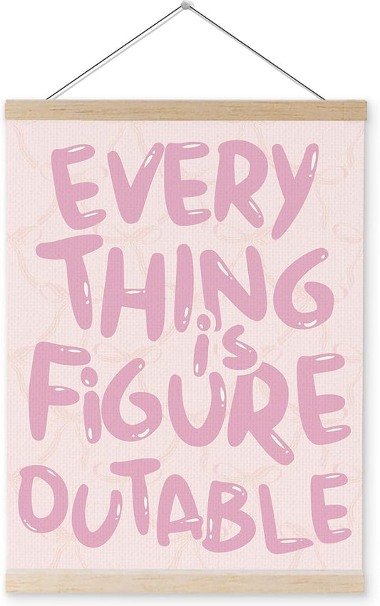 YQDEJ Pink Bow Everything Is Figureoutable Inspirational Wall Art Poster Hanger Frame, Pink Bow Positive Affirmations Wall Decor, Motivational Wall Art for Home Office Classroom, 12x16 Inch