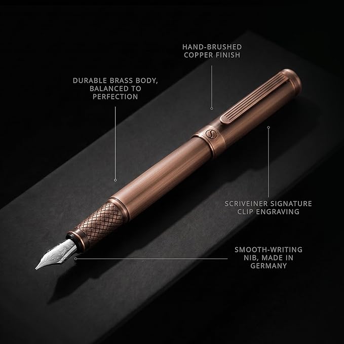 Scriveiner Luxury Fountain Pen - Stunning Copper Luxury Pen, Schmidt Gilded Nib (Fine), Converter, Best Pen Gift Set for Men & Women, Professional, Executive, Office, Nice Pens
