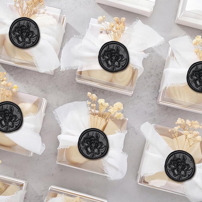 UNIQOOO Wax Seal Stickers - 3D Vintage Floral Wedding Invitation Envelope Botanical Seal Stickers, 50 Pcs Self- Adhesive Black Flower Stickers, Perfect for Invitation, Gift Wrapping, Party