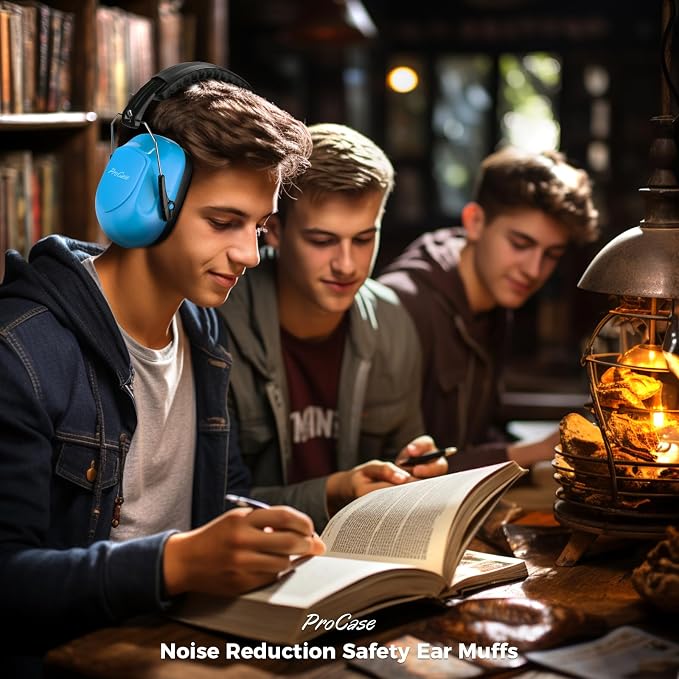 ProCase NRR 28dB Noise Reduction Ear Muffs, Foldable Adjustable Passive Noise Cancelling Headphones for Adults Kids Autism, Hearing Protection for Shooting, Construction, Mowing, Studying -Pure Blue