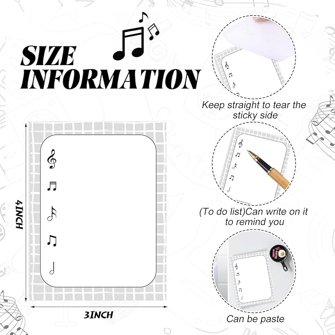 12 Pcs Music Sticky Notes Musical Note Pads Funny Memo for Music Teacher Appreciation Gifts Party Favor Musical Message Reminder Christmas Small Supplies Home Office