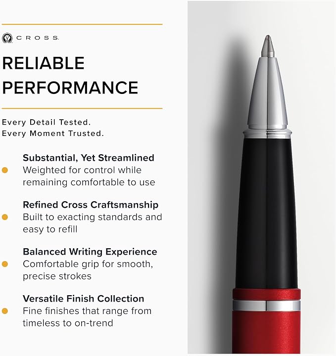 Cross Calais Matte Metallic Crimson Rollerball Pen - High-End Pen for Everyday Use - Professional Desk Essential - Smooth Writing - Durable Construction - Black Ink - Gift Box Included