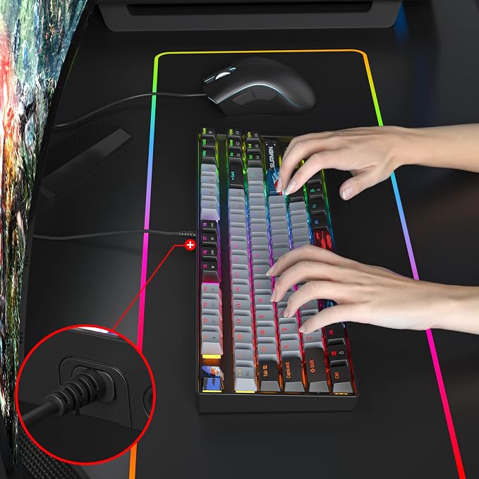 75 Percent Mechanical Gaming Keyboard, 87 Keys RGB Backlit Wired Keyboard TKL Compact Keyboard with Linear Red Switches for Laptop PC PS4 PS5 Xbox Gamer(87 Dolch)