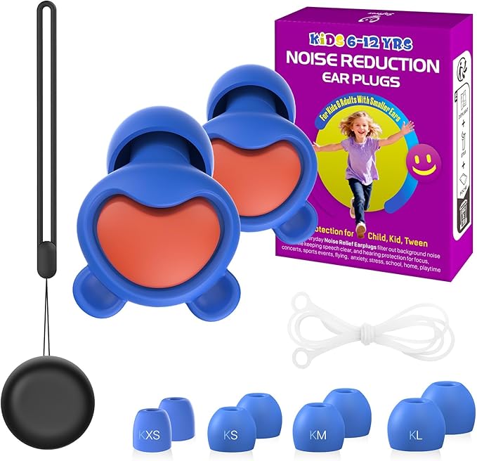 Kids Noise Reduction Ear Plugs(6+yrs) – Reusable Child Ear Protection for Sensitive Ears, Comfortable Earplugs for School, Travel, Focus, Concert, Sleep & Loud Events – 4 Sizes Ear Tips in XS-L, 26dB