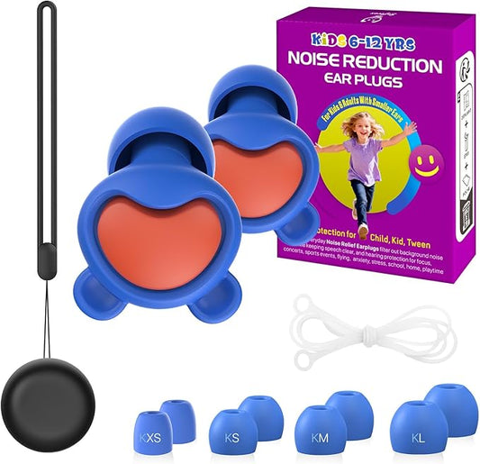 Kids Noise Reduction Ear Plugs(6+yrs) – Reusable Child Ear Protection for Sensitive Ears, Comfortable Earplugs for School, Travel, Focus, Concert, Sleep & Loud Events – 4 Sizes Ear Tips in XS-L, 26dB