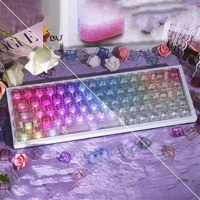 Sunzit Transparent Keycaps-Soft Color 125 Keys, MOA Profile Keycap Set, Custom Minimalist Style Keycaps, Fully Backlit Key Cap for MX Switches Mechanical Keyboard