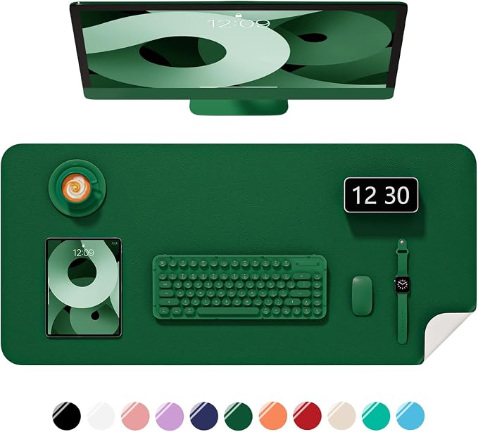 Desk Pad, 35.5" x 17" PU Leather Non-Slip Desk Mat Large Mouse Pad for Desktop, Waterproof Laptop Computer Writing Mat for Office, Home, Work, Gaming, Dark Green