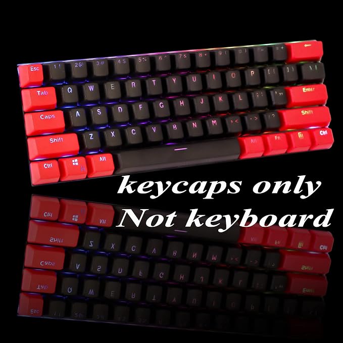 GTSP Red and Black Keycaps 60% Percent PBT Key Cap Set with 6.25U Space Key for Cherry MX Gateron Kailh Switches Gaming Keyboard (Only keycaps)