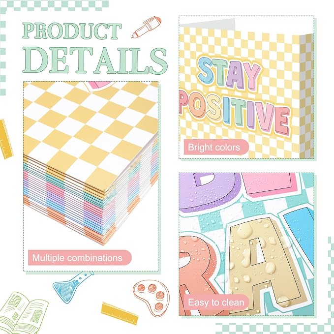 Honoson 24 Pcs Bulk Inspirational Privacy Folders for Students Cardboard Test Privacy Boards Motivational Words Desk Dividers Shield for Classroom School Study Supplies (Checkerboard)