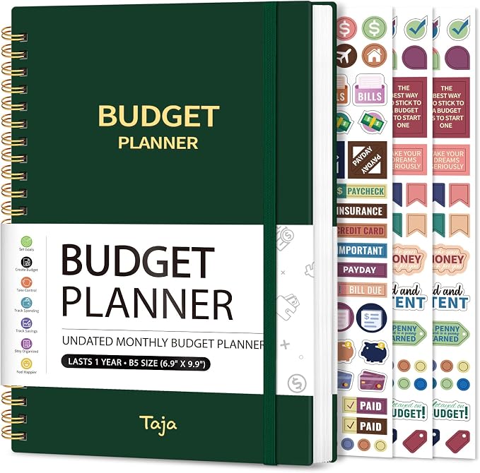 Budget Planner - Monthly Budget Book with Expense Tracker Notebook, Undated Bill Organizer & Finance Planner to Take Control of Your Money, Account Book to Manage Your Finances-Dark Green