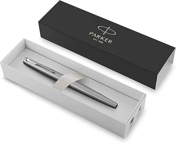 Parker Jotter Fountain Pen Stainless Steel Body Medium Point Blue Ink Includes Gift Box