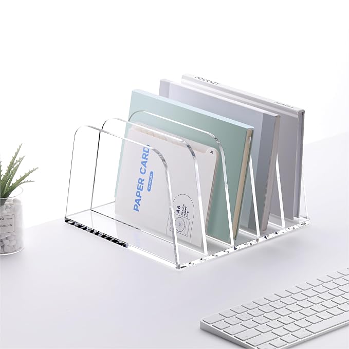 YUXUN Desk File Organizer,5-Section Vertical Clear Acrylic Desk Organizer File Holder Mail Sorter Office Organization for Office Home &Classroom（B5）