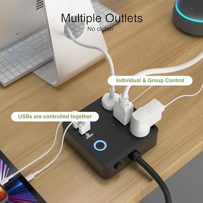 GHome Smart Power Strip Surge Protector 10A, Smart Plug That Works with Alexa & Google Home, 6 in 1 WiFi Outlets with APP Control, White Extension Cord 2.4G WiFi Only, ETL FCC Listed, No Hub Needed