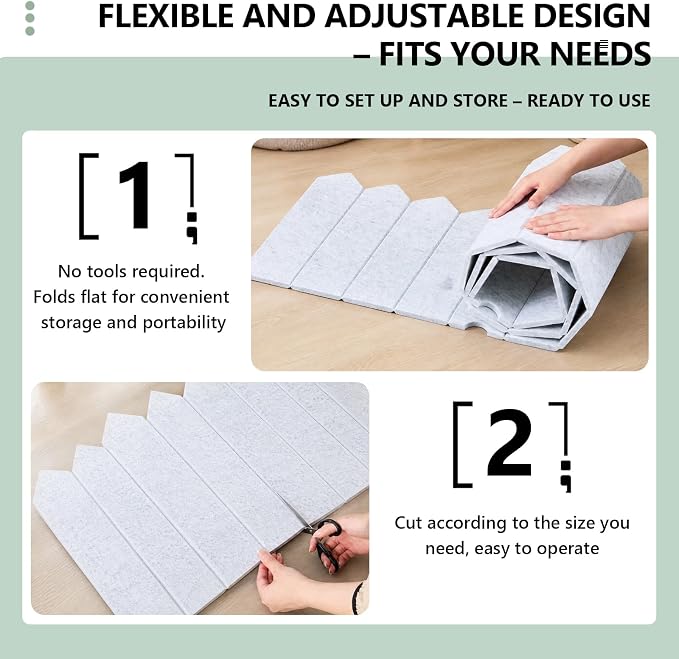 86.5 x 16'' Foldable Felt Desk Divider with 25 Thumbtacks & 8 Clips, Acoustic Desk Partition Privacy Panel, Versatile Cubicle Shield Hanging Note Item, for Office Home (Triangular)