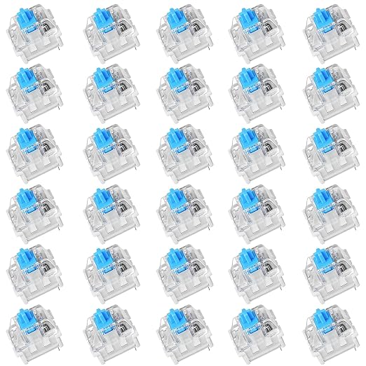 30Pcs Blue Switch Replacement, 3 PIN Mechanical Keyboard Switches, Clicky with Strong Tactile Feedback, Accurate Typing, Dustproof, Office and Gaming LED Keyboard Universal Replacement Parts