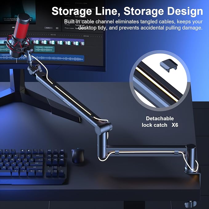 Microphone Arm,Aokeo AK-58 Desk Low Profile Adjustable Mic Boom Arm Stand,Suitable For Blue Yeti,Snowball iCE, HyperX QuadCast,SoloCast,Elgato Wave,Etc