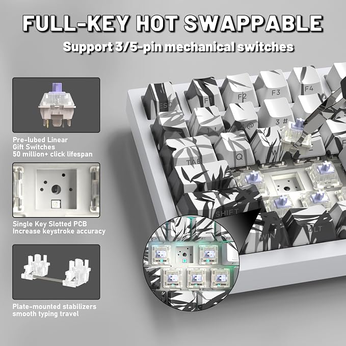 ATTACK SHARK X820Ultra Wireless Mechanical Gaming Keyboard with Screen Hot Swappable 2.4GHz/BT/Wired CNC Knob RGB Backlit Gasket Mount Side Print PBT Keycap QMK Web Driver Gift Switch-White bamboo