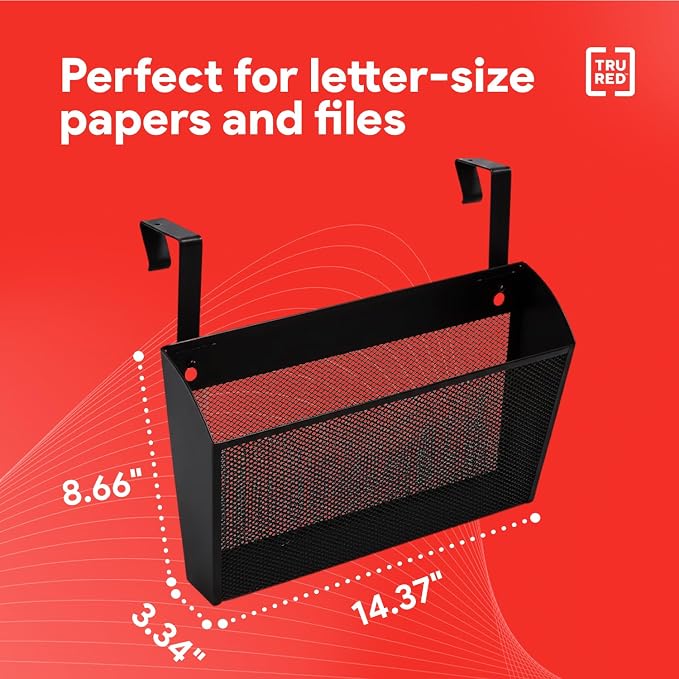 Staples TRU RED Mesh Letter Wall File, 1 - Pocket, Black - Wall - Mounted File Organizer for Mail, Documents and Quick - Access Storage