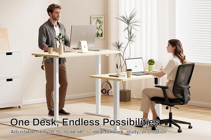 Standing Desk Electric Height Adjustable Desk 48 x 23.6 Inches Sit Stand up Desk, Computer Home Office Desk Memory Preset with Two-Piece Desktop (Natural, 48 * 24 Inch)