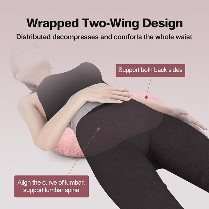 COMFYTHERA Lumbar Support Pillow for Sleeping Memory Foam Lumbar Support Cushion for Lower Back Pain Relief, Back Support Bed Pillow Waist Support (Pink, Small)