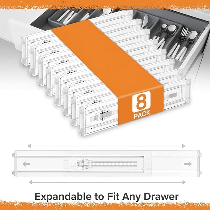 Acrylic Drawer Dividers for Clothes, Adjustable 11–20 Inch Expandable Deep Dresser Drawer Dividers, Clear Drawer Separators for Baby Clothes, Underwear, Kitchen, Office & Home Storage
