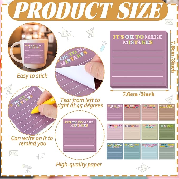 Yinder 24 Pcs Inspirational Sticky Notes Thank You Gift Motivational Sticky Note Pad Employee Appreciation Gift Bulk for Staff Coworker Teacher Nurse Office Groups 3 x 3'' (Health,Morandi Color)