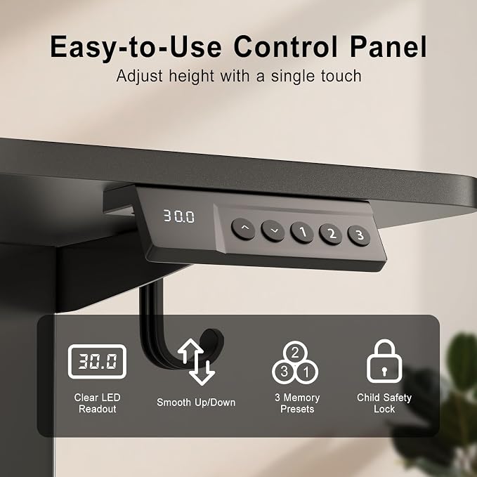 Electric Standing Desk, 55x24 Inches Height Adjustable Sit Stand up Desk with 3 Memory Presets & Child Lock, Quiet Motor, Heavy Duty Steel Frame, for Multi-Monitor Setup, Black