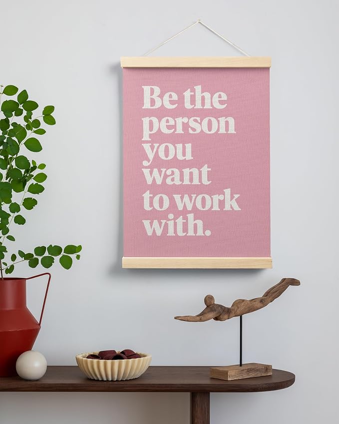 FGFK Inspirational Pink Office Wall Art Poster Hanger Frame, Girly Be the Person You Want to Work with Motivational Teamwork Canvas Prints Framed Wall Decor for Office Workplace, 12x16 Inch