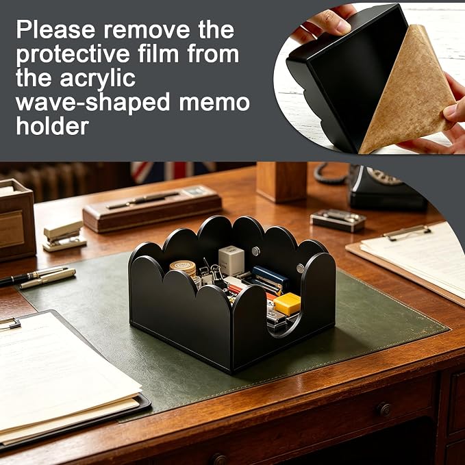 3Pcs Scalloped Acrylic Sticky Note Holder,Black Sticky Notes Dispenser 3x3 Thick Post it Notes Memo Pad Holder Non-Slip Desk Organizer for Office Home School Dorm Desktop