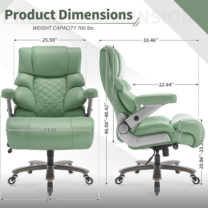 VUZI 700lbs Big and Tall Office Chair, Large Executive Leather Desk Chair | Adjustable Lumbar Support for Back Pain, Plus Size Wheels, 3D Flip Arms, Heavy Duty Metal Base, Wide Seat Computer Chair