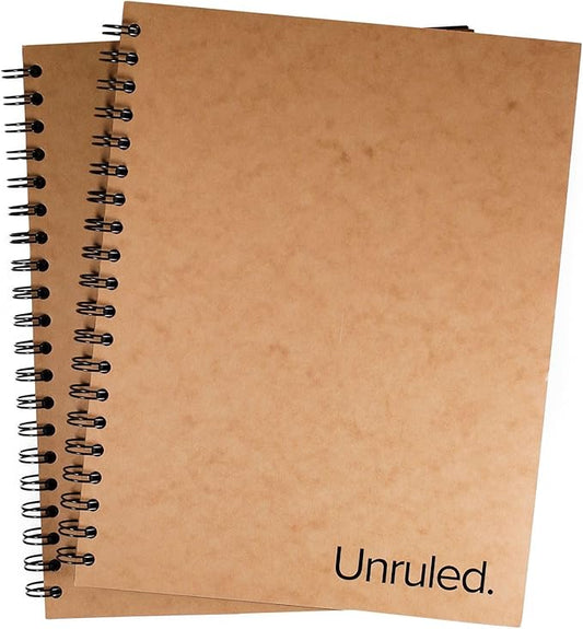 Unruled Blackout Blank Spiral Notebook, 70lb Premium Plain Black Paper, 55 Sheets, Recycled and Sustainable, 10.5" x 8", 2 Pack, Black Foil/Wire