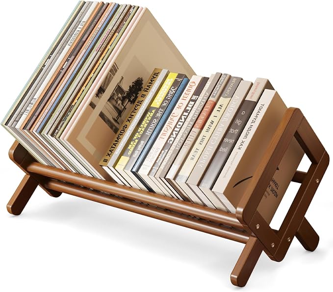 Premium Desktop Bookshelf, Bamboo Desk Bookshelf, Retro Brown Book Rack Shelf Organizer, Stable Bookshelves Storage, Tabletop Large Magazine Holder Racks for Magazines, Books, Files