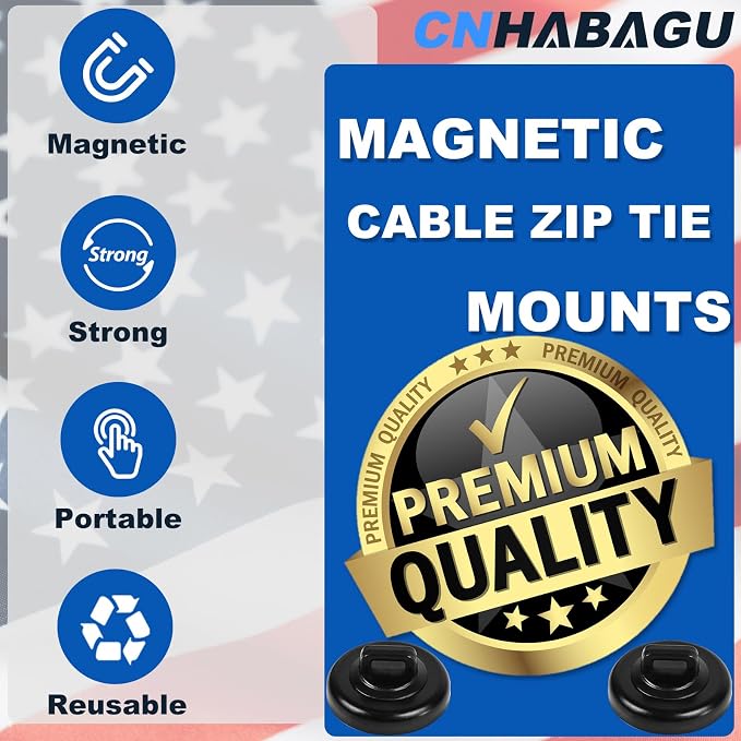 Magnetic Cable Zip Tie Mounts Clips Multipurpose Zip Ties Mount Base Holder Black Wire Cable Holder Mount Wire Clips Management for Home Office Marine Electrical Wiring (White, 10 Piece)