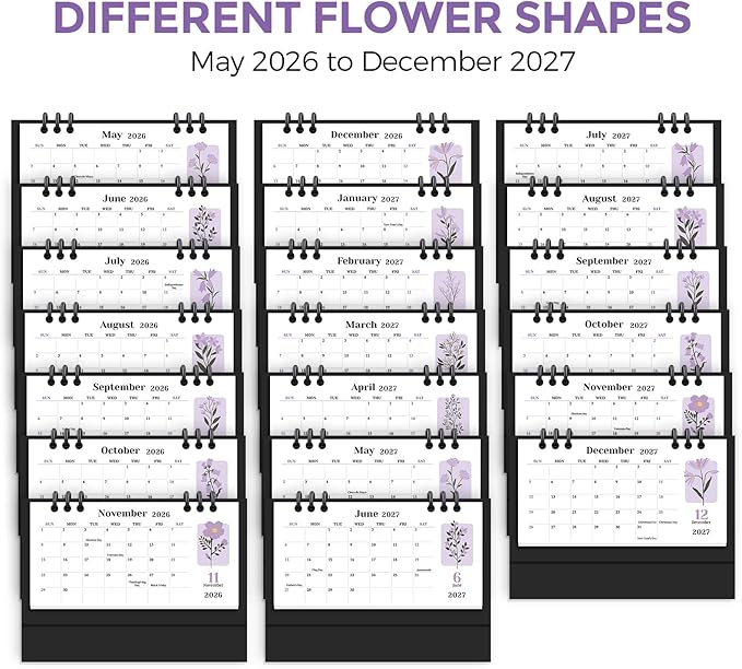 KONVINIT Desk Calendar 2026-2027, 6.3" x 3.1", 2026 Desk Calendar - Runs From May 2026 Until December 2027, 20 Months Small Desktop Calendar for School, Home and Office Supplies