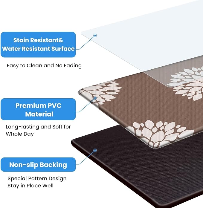 2PCS Kitchen Mats for Floor, Anti Fatigue Non-slip Larger Khaki Rug | Soft Kitchen Rugs for Home, Cushioned Standing Desk Mat, Comfort Mat for Office, Sink, Laundry, 17.3" x 59" + 17.3" x 30"