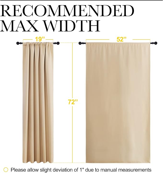 NICETOWN Room Darkening Curtains for Bedroom - Triple Weave Home Decoration Thermal Insulated Solid Drapes for Kitchen (Biscotti Beige, Set of 2 Panels, 52 x 72 Inch)