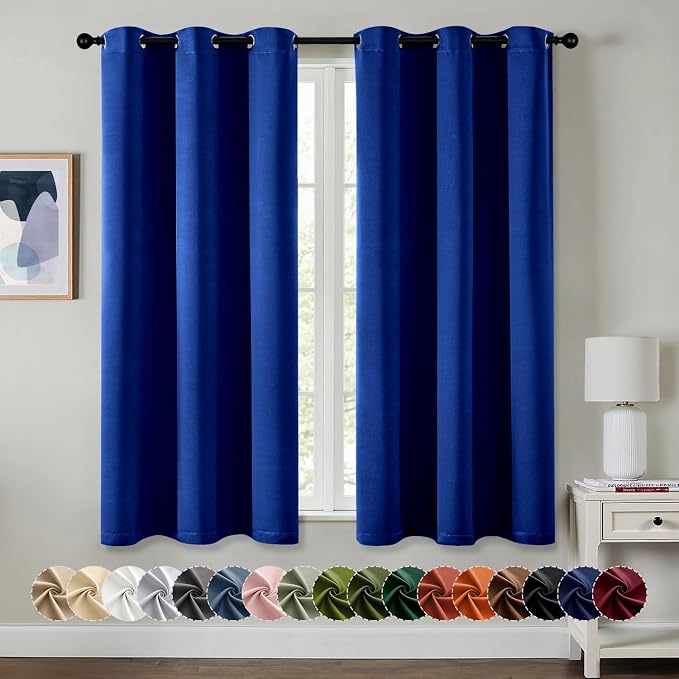 MIULEE Blackout Curtains for Bedroom Living Room 2 Panels, Thermal Insulated Room Darkening Drapes Grommet Noise Reducing Light Blocking Window Treatments 45 Inches Long 40x45 Inch Royal Blue
