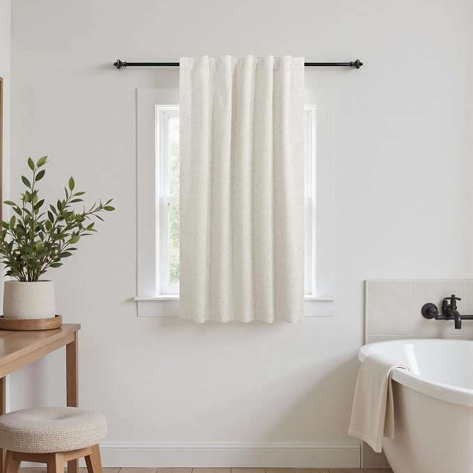 KOUFALL Linen Bathroom Window Curtain,Short Curtain Blackout for Bedroom,Cafe Curtain 45 Inch Length Privacy Decorative Boho Single Curtain Panel for Kitchen