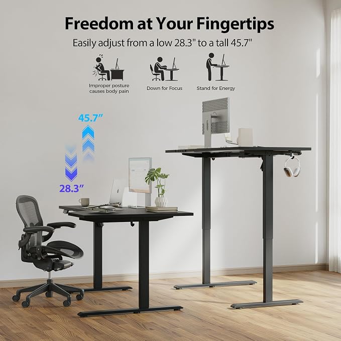 Agilestic Electric Standing Desk, Height Adjustable Desk, 59 x 35 Inch Sit Stand up for Work Office Home, L Shaped Ergonomic Rising Computer Table with Memory Preset, Black
