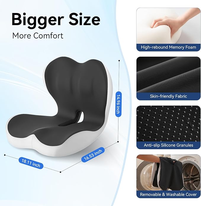 Seat Cushion for Office Chair and Car, Lumbar Support Pillow for Chair | Memory Foam Ergonomic Orthopedic Cushion Relieve Tailbone Sciatica Lower Back Pain for Office Desk Chair, Car, Truck